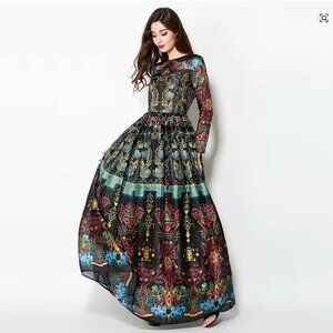 Gorgeous 70s Style Colorful Sheer A-Line Gown Victorian Style Fits XS
